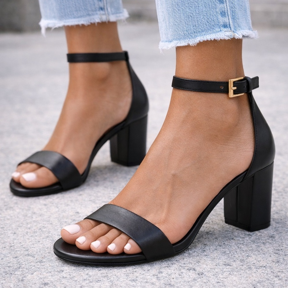 Nine West Black Leather Ankle Strap Block Heel Sandals – 2.5” | Women’s 12 | NWT